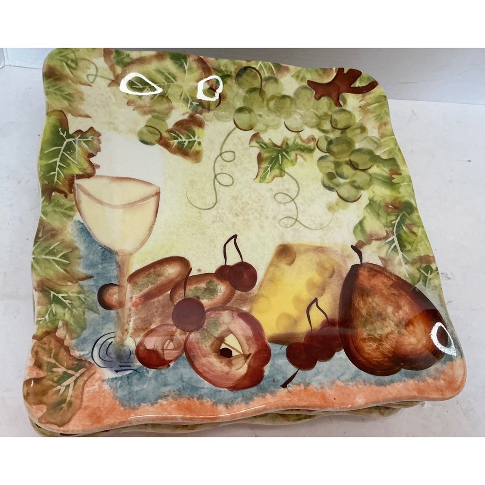 Nantucket Home Salad Plates Set of 4 Fruit Wine Cheese 8 inch InSquare Tusca